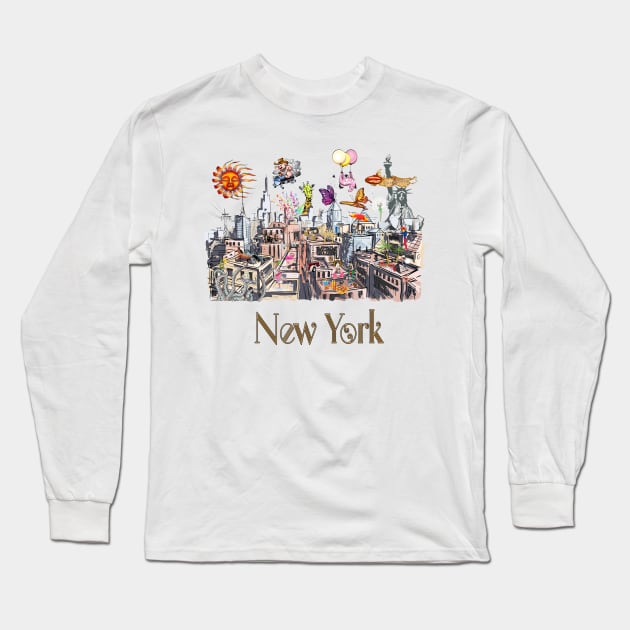 Pop Art New York City Surreal City Life Long Sleeve T-Shirt by IconicTee
